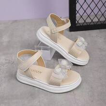 1 Pair White Infant/Toddler Girls' Sandals With Mesh, Pearl, Rhinestone Bow Design, Soft Sole Open Toe Princess Shoes, Suitable For 3-12 Years Old Girls, Daily, Casual, Party, Travel, Spring/Summer 2026 - White - View 4