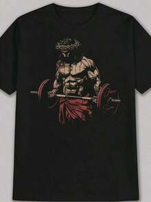 Playera masculina con estampado artístico de entrenamiento, diseño gráfico moderno, tejido suave y transpirable, ideal para estilo urbano y casual - Negro - Ver 1