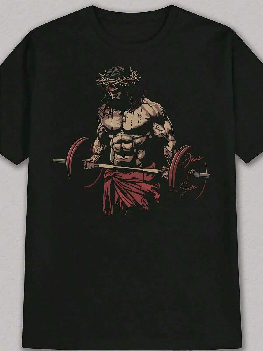 Playera masculina con estampado artístico de entrenamiento, diseño gráfico moderno, tejido suave y transpirable, ideal para estilo urbano y casual - Negro - Ver 1