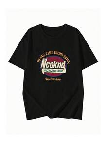 Women's Round Neck Short Sleeve T-Shirt, Summer New Letter Print, Fashion Casual Versatile Loose Top - Black - View 3