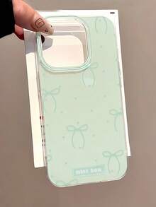 1个可爱蝴蝶结手机壳，兼容 16 Pro、17 Pro Max、16、13、15、11、12、14 Pro Max，防震边框，光滑柔软IMD材质保护壳 - 綠底蝴蝶結 - 查看 1
