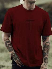 Camiseta Masculina Cruz Dupla 100% algodão Camisa premium malha 30.1 - Vinho - Visão 2