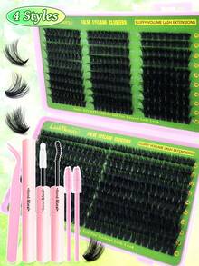 600PCS D Curl Individual Cluster Lash Set, 10-18mm Extra Thick Lashes, 60D+80D+100D+120D+150D Natural & Voluminous, Ultra Soft & Lightweight DIY Lash Extension Kit With Makeup Tools, Perfect For Beginners, Home DIY, Daily Wear, Parties And Gifting - 黑色 - 查看 9