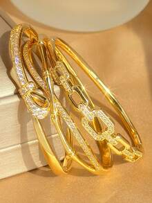 18K Gold Stainless Steel Elegant Sparkling Women's Bracelet, Suitable For Daily Wear, Party Accessory, Birthday Anniversary Gift, Halloween Christmas Thanksgiving Bohemian Style Daily Party Summer Jewelry Mom Gift Back To School Gift Birthday Wedding Gift - Multicolor - View 4