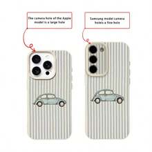 1pc TPU Vintage Retro Car Stripe Pattern Phone Case Compatible With IPhone 17 Pro Max/17/16 Pro Max/15/13/12/11, S20 FE/A15/S24/A55, Note 11/Note 12/Note 13 Pro, Full Body Shockproof Soft Protective Cover - White - View 7
