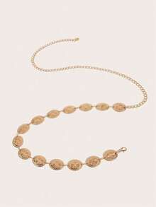 1pc Plus Size Friendly Vintage Carved Disc Waist Chain, Gold & Silver Dual Color Adjustable Metal Belt, Versatile For Dress And Suit - Multicolor - View 8