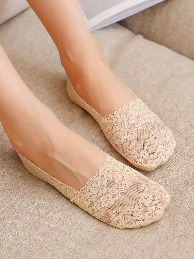 1/5/10 Pairs Women's Summer Invisible Socks, Thin Breathable Comfortable Mesh Silicone Non-Slip Boat Socks, Soft High Quality - Multicolor - View 4