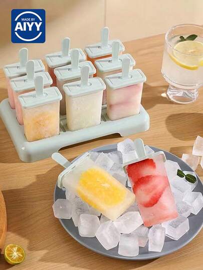 9pcs/4pcs High Temperature Resistant Easy Demold PP Material Ice Pop Mold - Essential Summer Ice Cream Making Tool, Creative Ice Pop Mold, Plastic Ice Pop Mold, Ice Cream Mold, Ice Tray, Home Ice Pop Mold, Jelly Mold, Kitchen Supplies, Kitchen Accessories