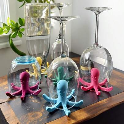 1pc Colorful Octopus Silicone Wine Glass Drying Rack – Flexible, And Space-Saving Design. This Fun, Multi-Leaf Holder Securely Cradles Stemware For Quick, Efficient Drying, Preventing Water Spots And Breakage. Perfect For Organizing Wine Glasses, Tumblers, And Barware In Kitchens, Home Bars, Or Party Settings. Adds A Playful Touch To Your Countertop While Keeping Your Glassware Clean, Dry, And Ready To Use. Ideal For Everyday Use, Dinner Parties, And Special Occasions.