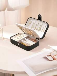 1pc Travel Dual Layer Jewelry Box, PU Leather Jewelry Storage Box, Snap Closure Jewelry Organizer Box, Jewelry Collection Box, Ring Holder, Pendant Holder, Earring Holder, Necklace Holder - Multicolor - View 11