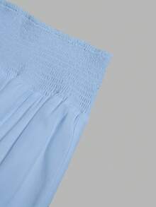 Women's Solid Color Minimalist Versatile Ruffle Hem Bubble Crinkle Feeling Semi-Sheer Skirt Summer - Sky Blue - View 4