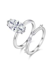 925纯银莫桑石戒指，低过敏性，订婚/结婚戒指，简约小众设计，百搭日常佩戴，婚礼/周年纪念/生日礼物，附赠礼盒和证书 - 銀色 - 查看 10