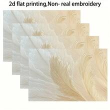4-Piece Single-Sided 12x18inch Linen Printed White And Beige Feather Pattern Placemats, Suitable For Home Gatherings, Restaurant Decoration, And Dining Etiquette - 4 Pieces - 12*18 Inches - View 2