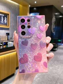 1 pieza Funda de teléfono a prueba de golpes con corazón de diamante de imitación morado, impresa con UV adecuada para modelos /Galaxy/Android - Rosa - Ver 5
