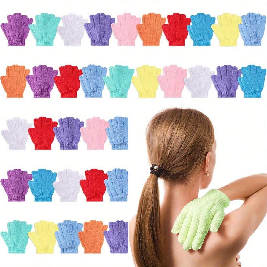 Double-Sided Exfoliating Gloves, For Skin Massage, Shower, Body Cleansing, Bath Accessories, Packing, Storage, Hair Clips For Bathing, Face, Spa, Handwashing, Deep Dead Skin Removal, Back To School