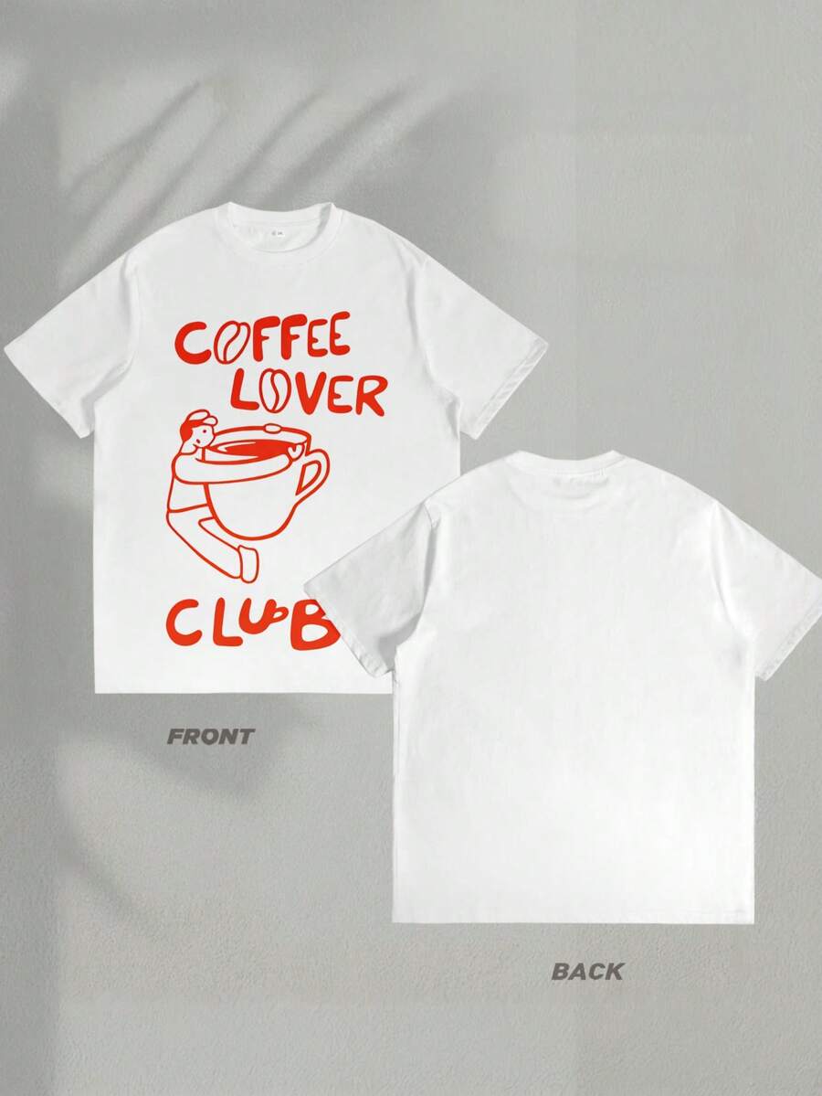 Camiseta para hombre con estampado de taza de café y texto Coffee Lover Club estilo Y2K streetwear ideal para regalar a novio o novia regalo diario moda urbana