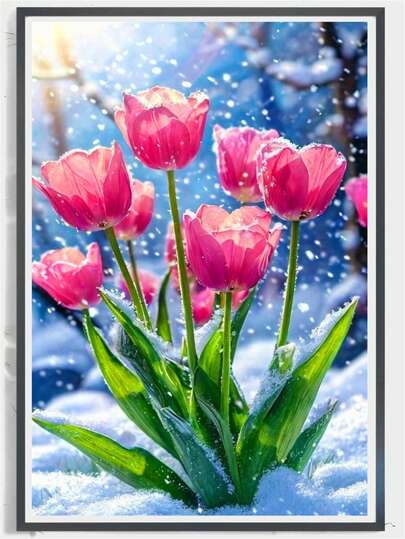 Bộ tranh đính kim cương 5D tự làm, chủ đề hoa, tranh canvas đính kim cương tròn toàn bộ, thích hợp trang trí tường phòng ngủ, phòng khách, phòng tắm, quà tặng lễ Phục sinh, quà tặng ngày Valentine.
