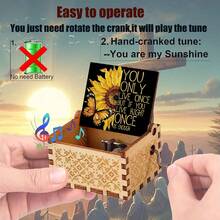 手摇木质音乐盒 - “你是我的阳光”向日葵蝴蝶图案，无需电池，完美的励志礼物 - 復古向日葵音樂盒 - 查看 7