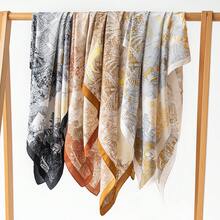 Pañuelo de seda para el sol de verano, regalo de lujo exquisito y de alta gama, pañuelo cuadrado elegante de 90 cm, pañuelo de cuello para mujer de imitación de seda de alta calidad, pañuelo fino y versátil de verano, chal protector solar para mujer. - -1 Glicina rosa champán FH24-5928 - Ver 4