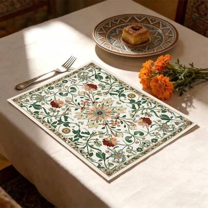 1pc Persian Style Minimalist Dining Table Decor, Kitchen Accessories, Linen Placemat, Breakfast Mat, Coaster, Pot Holder, Bowl Pad, Easy To Clean Tableware Mat, Suitable For Home, Dining Room, Holiday Gift, Atmosphere Decor, Set