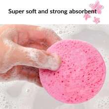 10/25/50PCS Compress Face Wash Puff Natural Wood Pulp Sponge Face Wash Puff Foaming Face Puff Cosmetic Puff Face Cleansing Sponge - Pink - View 4