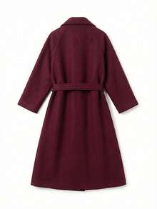 Women's Classic Double-Breasted Wool Coat, Winter New Arrival - Red - View 8
