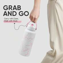 1 bình nước giữ nhiệt 20oz/26oz/32oz có ống hút, bình nước bằng thép không gỉ kiểu nơ, nắp lật có ống hút và tay cầm, chống rò rỉ, bằng kim loại, có thể tái sử dụng, miệng rộng, thích hợp cho du lịch, phòng tập thể dục và trường học (Màu hồng nhạt kiểu nơ) - Nhiều màu - Xem 5
