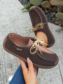 New Women's Suede Knit Flat Shoes, Elegant Faux Suede Flats, Comfortable Solid Slip-On Shoes Suitable For All Seasons, Round Toe Versatile Casual High-End Lightweight Outdoor/Work Shoes, Women's Work Shoes, Slip-On Shoes, Women's Shoes, Business Casual Women's Shoes, Women's Shoes - Brown - View 4