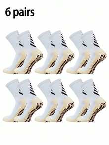 1/6 pares de calcetines de media caña antideslizantes para hombres, calcetines con diseño de puntos para fútbol/baloncesto - Blanco y Negro - Ver 15