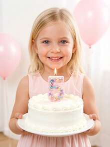 1支数字生日蜡烛，马卡龙色球形蛋糕蜡烛装饰，0-9闪亮粉色数字蜡烛，适用于生日蛋糕、大型节日和派对，深受男孩女孩喜爱 - 彩色 - 查看 7