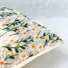 1 pièce de taie d'oreiller en tissu brodé style fleur de marguerite, housse de coussin décorative pour canapé, taie d'oreiller style campagne - Multicolore - Voir 5