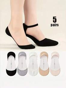 3/5 Pairs Women's Invisible Liner Socks For High Heels, Thin Silicone Non-Slip Shallow Mouth Boat Socks, Spring/Summer - Multicolor - View 1