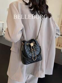 Túi xách nhỏ dáng xô, thêu hình thoi, dây xích, kiểu dáng thanh lịch dành cho nữ. - màu đen - Xem 5