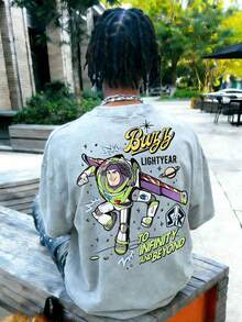 Disney-Retro And Playful Style _ Buzz Lightyear To Infinity And Beyond Men's T-Shirt Soft And Skin Friendly Loose Fit Daily Versatile Top - 灰色 - 查看 2