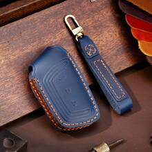 1pc Genuine Leather Key Fob Holder Suitable For Baojun Car Keys, New Model RM5/RS-5/RC6/RS3/Wuling Hongguang MINI EV - Blue (Type B) - View 11