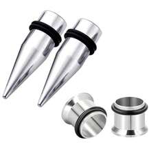 4件/2对金属耳扩套装，时尚男女通用日常佩戴穿刺饰品 - 錐形 - 查看 6