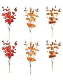 3/6片人造桉树叶，人造桉树枝，橙色秋叶枝，适合家居插花和节日装饰 - 彩色 - 查看 9