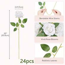 Bó hoa hồng nhân tạo 40 bông, hoa giả bằng lụa, hoa hồng thân dài trông như thật, thích hợp để trang trí đám cưới, trang trí bàn tiệc cô dâu, cắm hoa, trang trí bàn tiệc tại nhà, sinh nhật, kỷ niệm, trang trí ngày lễ. - trắng - Xem 15