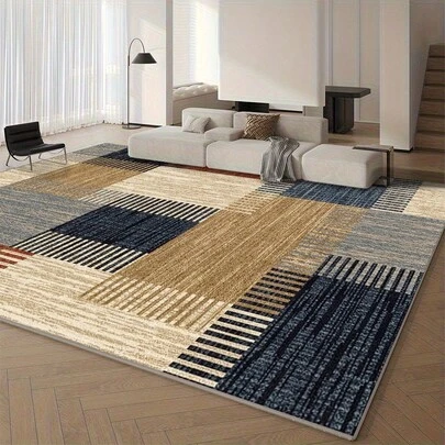 1pc Modern Minimalist Multi-Color Block & Stripe Pattern Rug. Velvet Material, Approx. 850g Weight, 0.6cm Thickness. Durable, Non-Slip, Easy To Clean. Available In Multiple Sizes. Suitable For Kitchen/Living Room/Dining Room/Bedroom/Balcony/Bathroom/Study. Perfect Home Decor Choice.