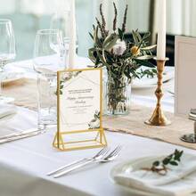 6pcs Transparent Acrylic Sign Holder With Gold Frame And Vertical Stand, 4"X6" (10x15cm) - Double-Sided Tabletop Menu Display Stand For Wedding Table Numbers, Restaurant Signage, Photo And Art Exhibition - T-gold - View 9