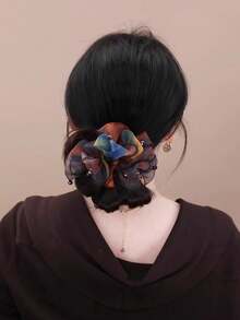 1个女士星形网纱发圈，法式浪漫马尾辫发圈，时尚百搭蓬松发绳发饰，夏季、假日、旅行 - 彩色 - 查看 4