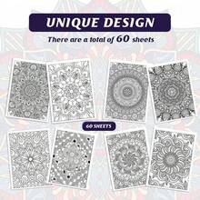 1pc Adult Mandala Coloring Book With 60 Unique Patterns - Spiral Bound Single-Sided Pages Suitable For Adults, & Artists - Relax Coloring Activity, Art Gift With Mandala Line Art Designs - Mandala 011 - View 8