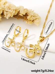 3pcs Mysterious Power OM Letter Jewelry Set, European And American Niche Design Plated Gold Accessories, Suitable For Women's Party - Gold - View 2