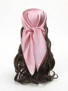 1pc Summer Accessory Scarf, Solid Color Neckerchief, Square Headscarf For Women, Suitable For Dresses - Hồng - Xem 6