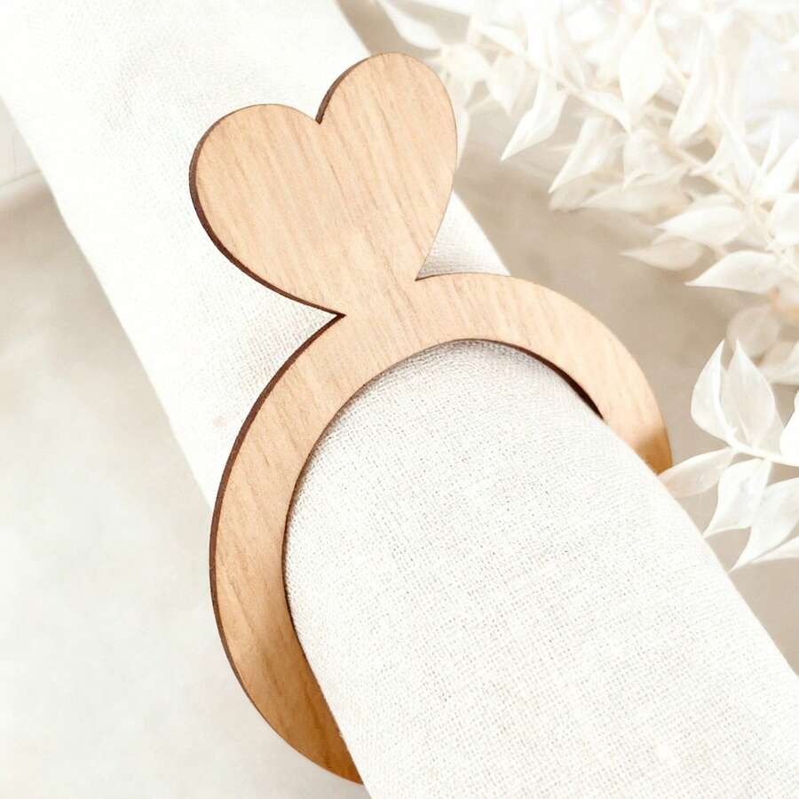 2/8/480pcs Heart Shaped Wooden Napkin Rings, Minimalist Elegant Design, Suitable For Wedding, Valentine's Day, Mother's Day, Birthday Party, Home Dining Table Decor - Multicolor D - View 1