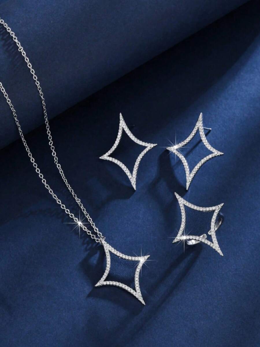 3pcs/Set Rings, Necklace, Earrings Jewelry Set, Minimalist Niche Jewelry Set Suitable For Daily Commute Wear - Multicolor - View 1