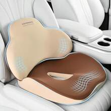 Coverado - Cojín de Asiento y Almohada de Apoyo Lumbar para Silla de Coche y Oficina cojín ergonómico de Espuma viscoelástica para Silla de computadora cojín de Apoyo para la Espalda ciática - Beige - Ver 8