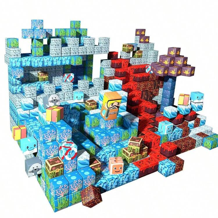 100/150/200/250/500 piezas Estilo/Color aleatorio - Juguetes de bloques de construcción magnéticos para niños, Mini mundo de ladrillos magnéticos, Diamantes de minería, Cubos de nieve, Bloques de agua, Multicolor y formas, Juguetes de construcción magnéticos, Recuerdos de fiesta, Regalos de cumpleaños - Multicolor - Añade 1