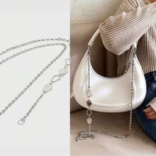 1pc 47-Inch Wallet Chain Strap, Shoulder Strap Replacement With Metal Clasp Silver Chain Strap, Suitable For Wallet Crossbody Handbag, Bag Chain Accessories Shoulder Strap For Women Bags, Purse Chain Metal Strap Replacement - Silver - View 1