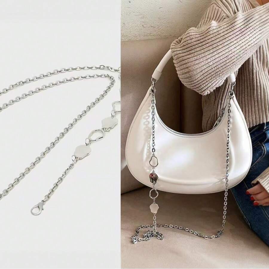 1pc 47-Inch Wallet Chain Strap, Shoulder Strap Replacement With Metal Clasp Silver Chain Strap, Suitable For Wallet Crossbody Handbag, Bag Chain Accessories Shoulder Strap For Women Bags, Purse Chain Metal Strap Replacement - Silver - View 1